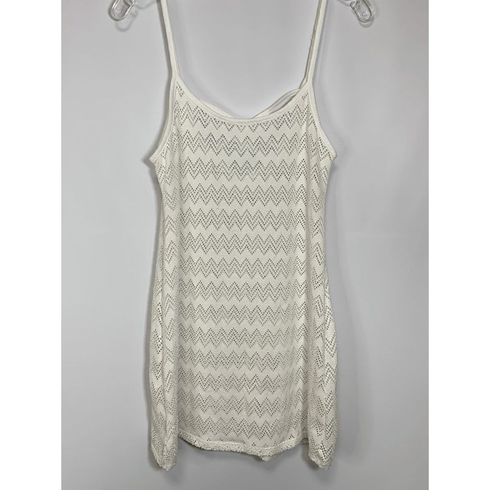 Women's Criss Cross Lace Tank Dress Swimsuit Beach Swim Cover Up White Medium